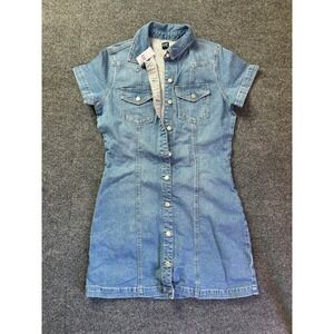 Gap Denim Dress Women Small Blue Short Sleeve Button Front Western Mini NWT